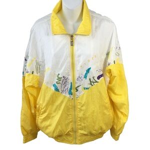 FISCO 90s Windbreaker Lightweight Yellow White Oversize Size 48 Italy US 12 Vtg